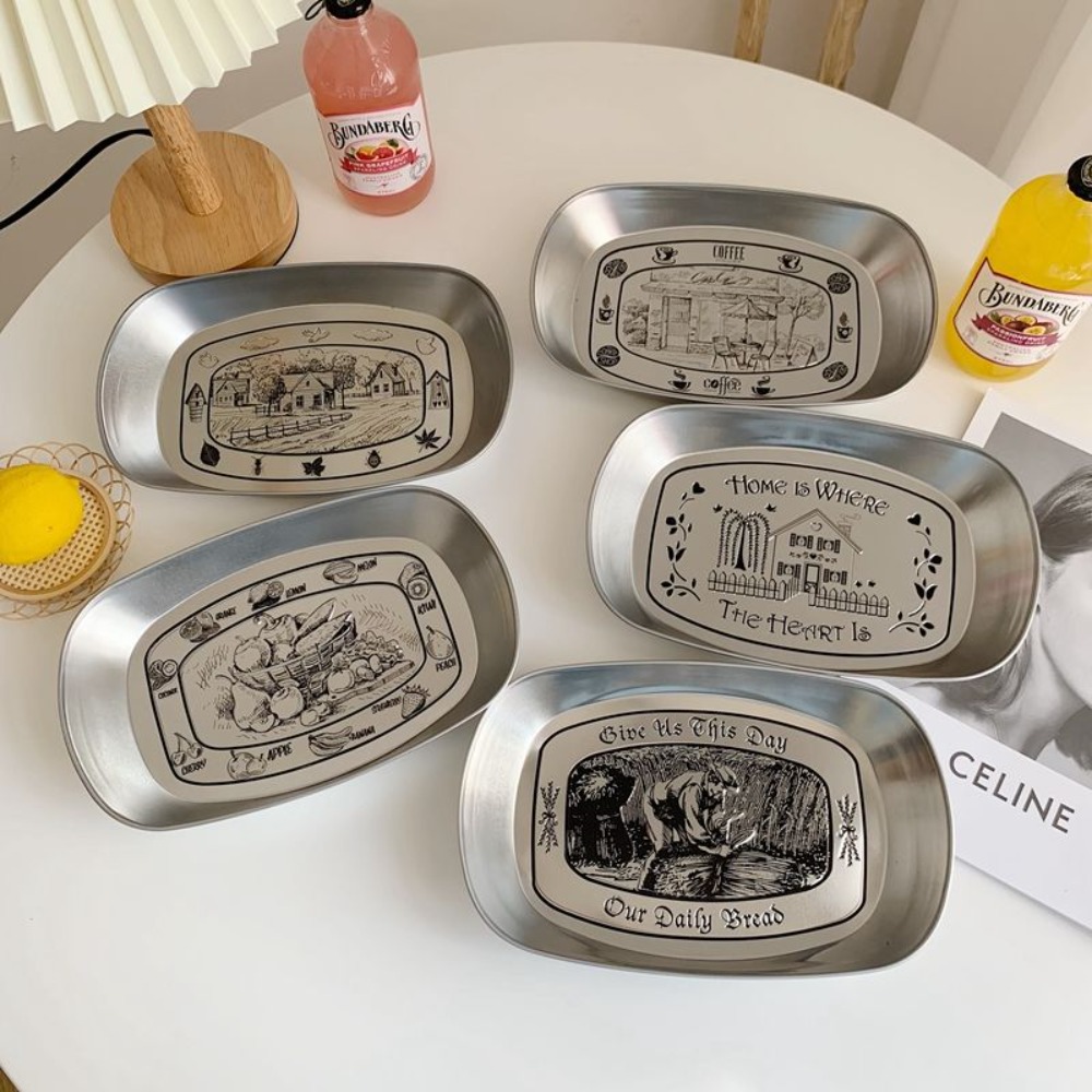 Food And Snacks For Picnic - 2PCS 빈티지 미국식 틴 트레이 스테인리스