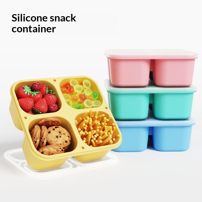 Food And Snacks For Picnic - 실리콘 간식통: 식품 등급 4칸 밀폐형