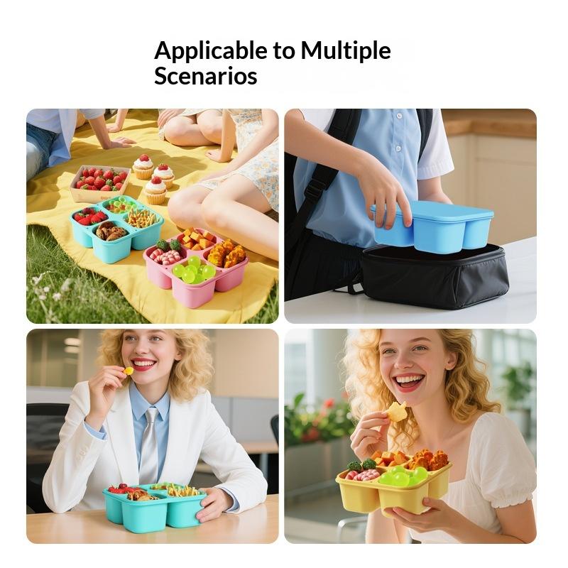 실리콘 간식통: 식품 등급 4칸 밀폐형 뚜껑 어린이 학 - Food And Snacks For Picnic 리뷰 및 가격